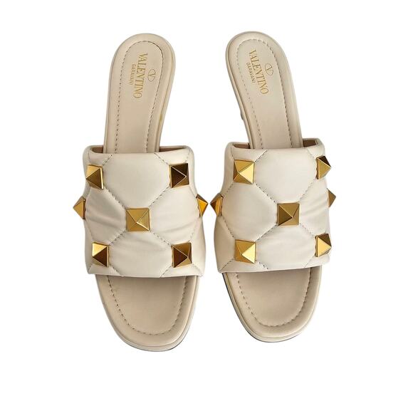 Valentino Garavani Roman Stud Heel Sandal Mule Size 41 US 11 White Ivory Leather - Picture 2 of 11